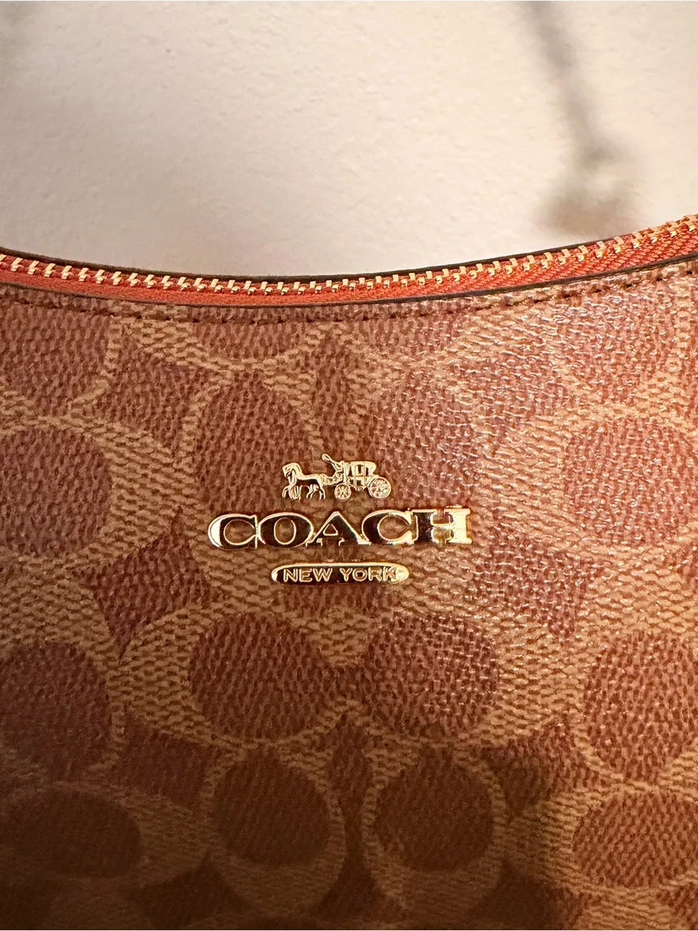 Coach Signature Monogram Shoulder Bag – Brown & Rust